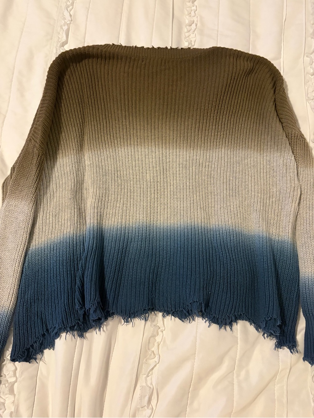 Fate Ombre V-Neck Sweater in Tan, Cream & Blue - Picture 3 of 3